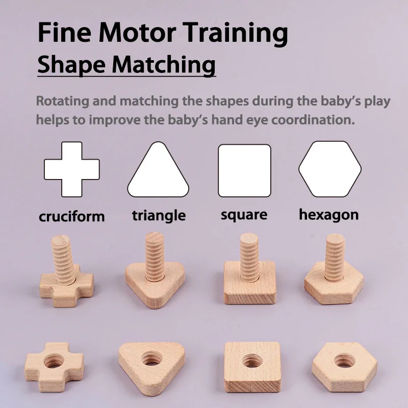 Nuts Wooden Blocks Baby Montessori Toys Fine Motor Skill Sensory Games Geometric Screws Shape Matching Toddlers Educational Toys thumbnail 4