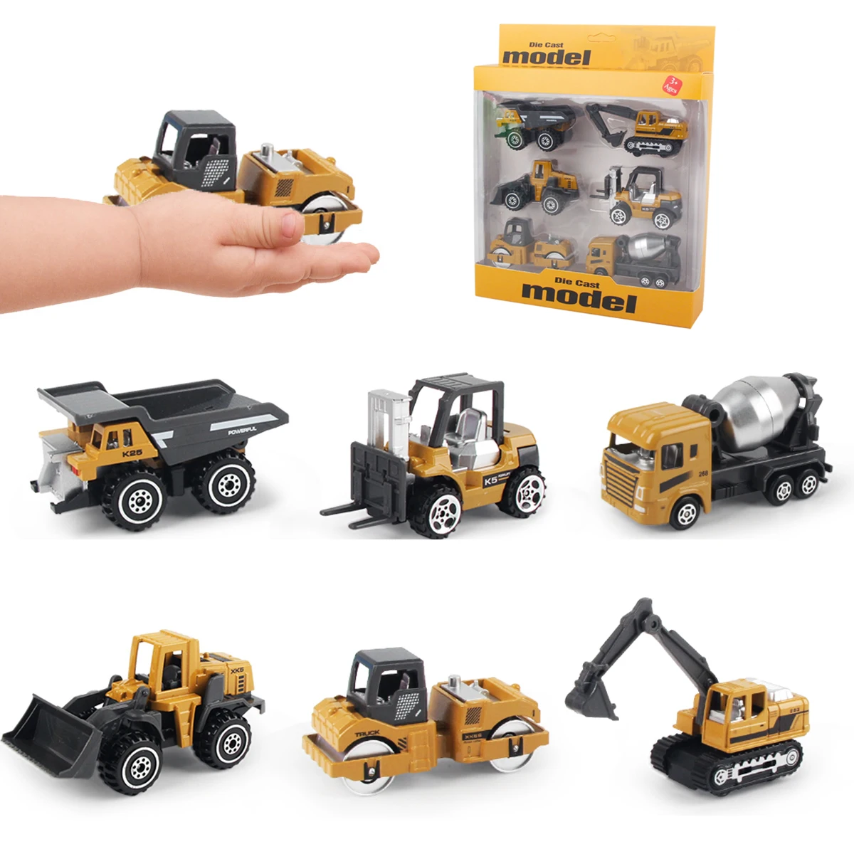 6pcs/set Alloy Engineering Truck Loader Tractor Excavator Classic Construction Model Vehicle Toys Educational Toys for Kid Gifts thumbnail 2