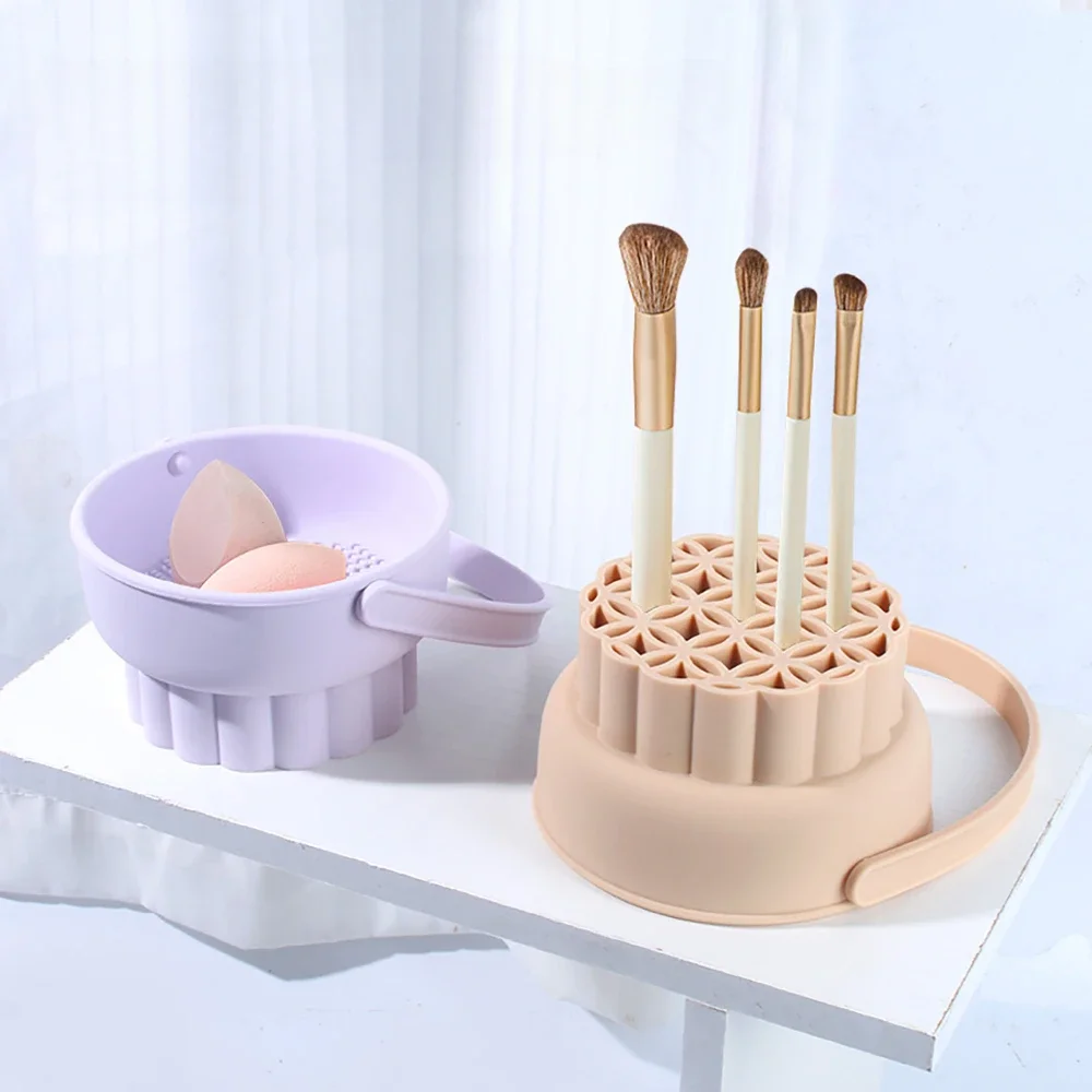 1PCS Silicone Washing Bowl Makeup Brush Cleaning Box Make-up Egg Drying Tool Set Powder Puff Washer Sponge Storage Artifact thumbnail 2