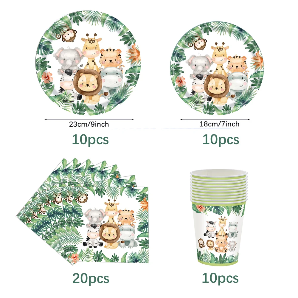 Jungle Birthday Disposable Tableware Wild One Paper Plates Cups Napkins Tablecloth Safari Jungle Animals Theme Party Decorations thumbnail 3