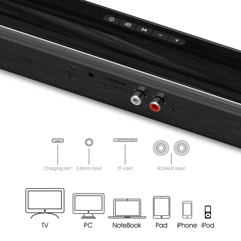 40W Soundbar TV Portable Bluetooth-compatible Speaker Sound Bar Wireless Column Home Theater Sound System RCA AUX For TV PC thumbnail 3