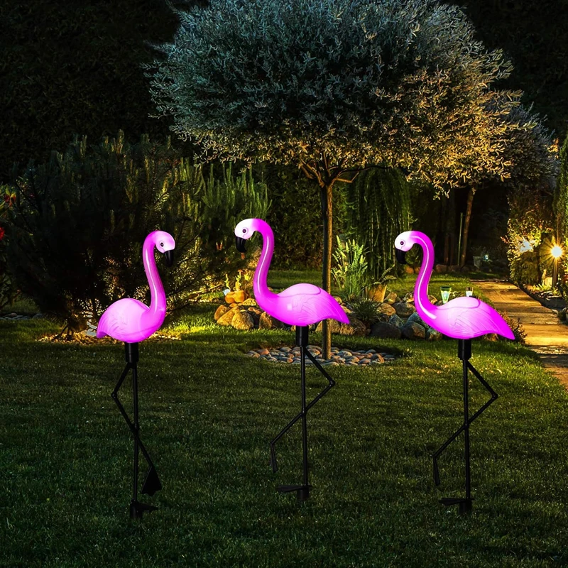 3PCS Solar Flamingo Ground Lamp Outdoor Patio Garden Decoration Led Simulation Decoration Lights thumbnail 3