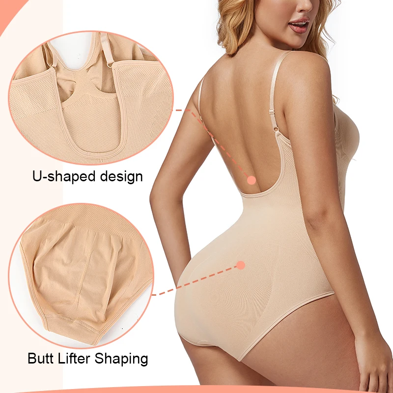 Low Back Bodysuits Shapewear for Women Open Crotch Body Shaper Sexy Tummy Control Push Up Corset Tank Top Backless Underwear thumbnail 5