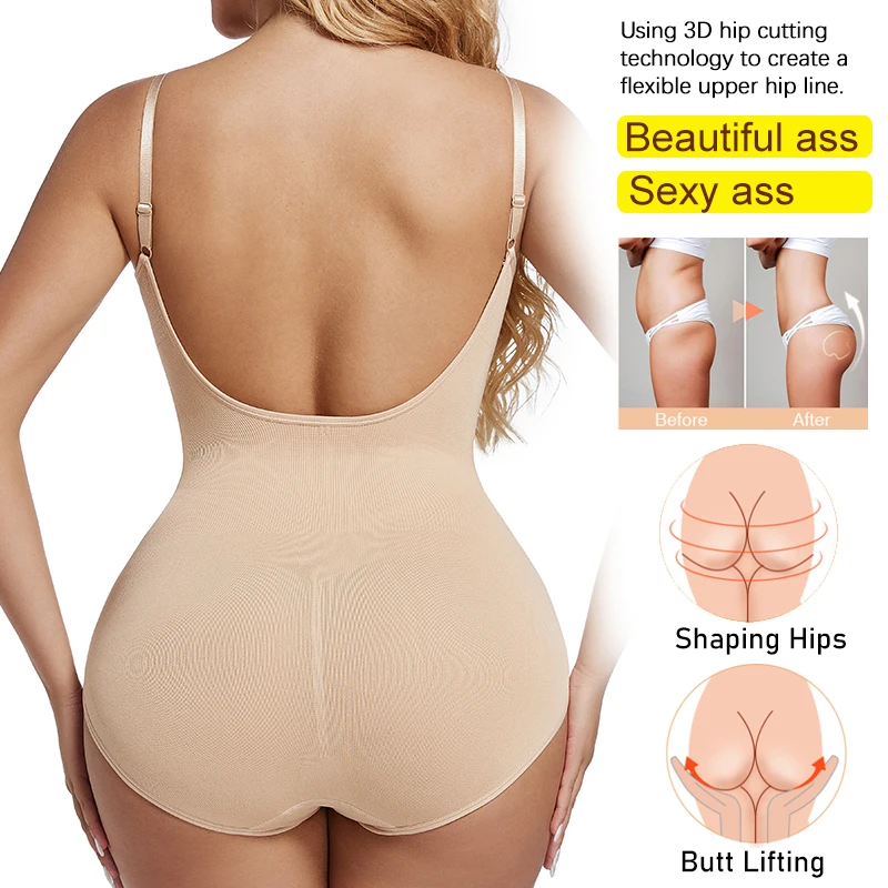 Low Back Bodysuits Shapewear for Women Open Crotch Body Shaper Sexy Tummy Control Push Up Corset Tank Top Backless Underwear thumbnail 3