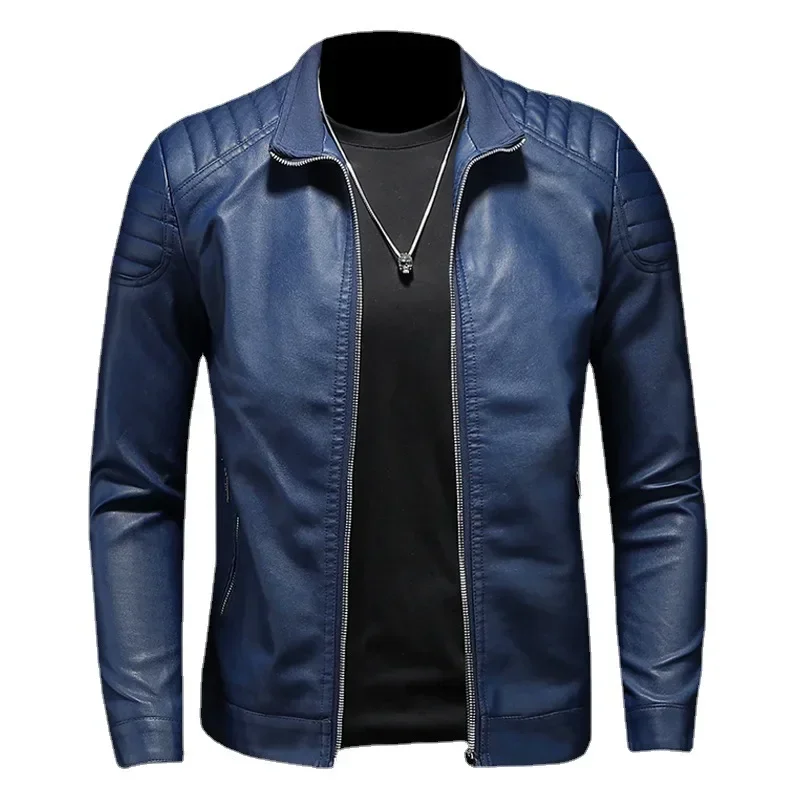 Stand Collar Leather Jacket Men's Fashion Jacket 2024 Casual Men Leather Jacket Slim Korean Version Handsome Men's Clothing thumbnail 3