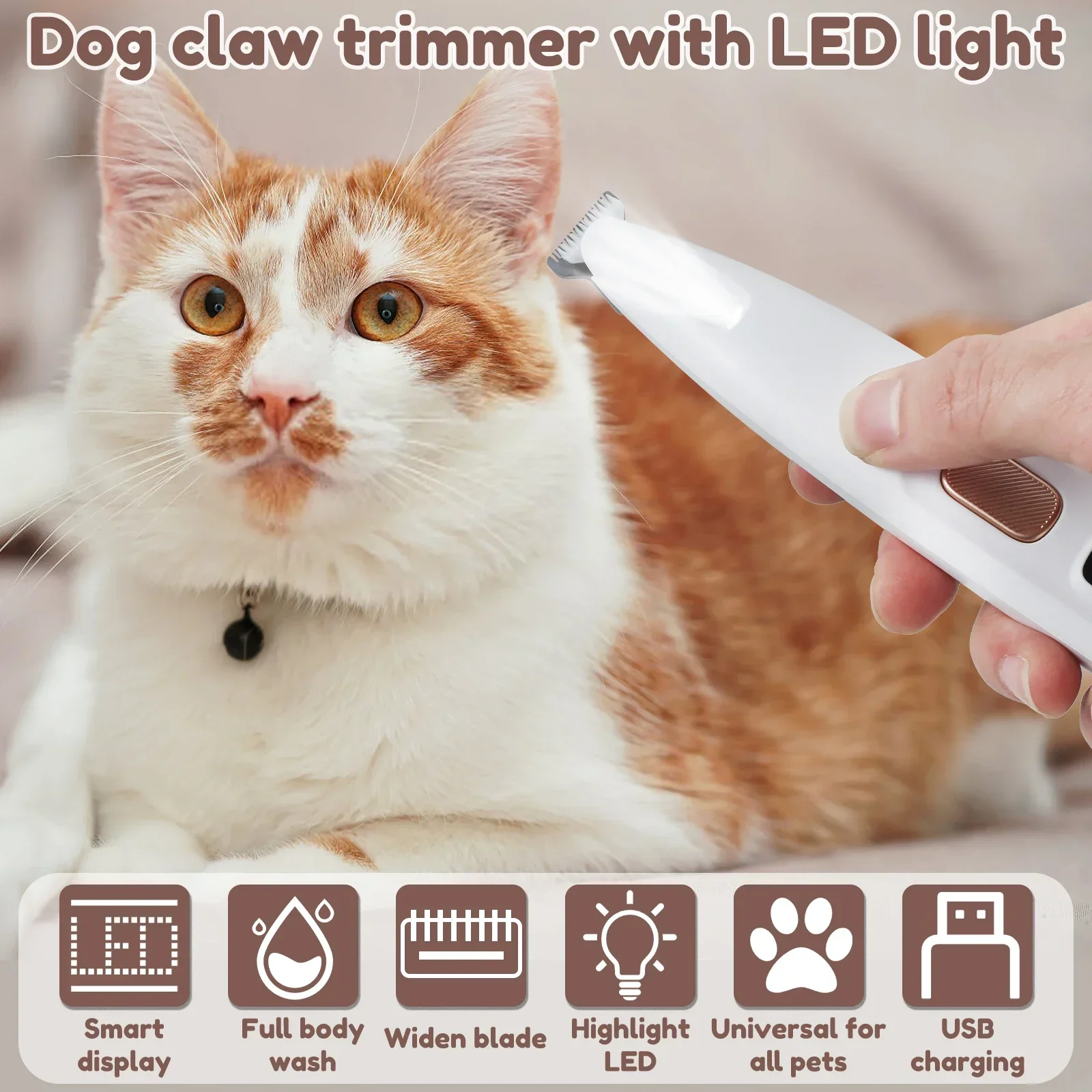 New Dog Paw Trimmer with LED Light Fully Waterproof Pet Hair Trimmer with LED Display Dog Clippers for Grooming 18mm Widen Blade thumbnail 2