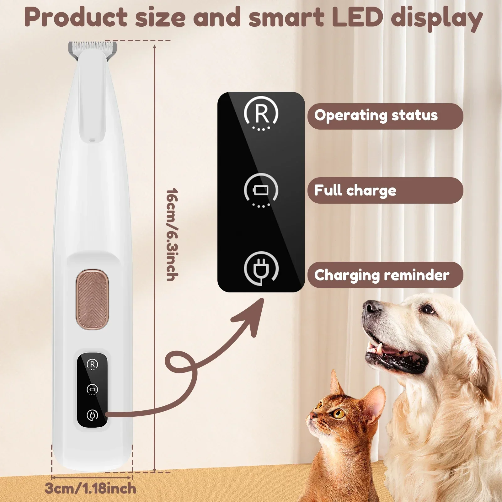 New Dog Paw Trimmer with LED Light Fully Waterproof Pet Hair Trimmer with LED Display Dog Clippers for Grooming 18mm Widen Blade thumbnail 4