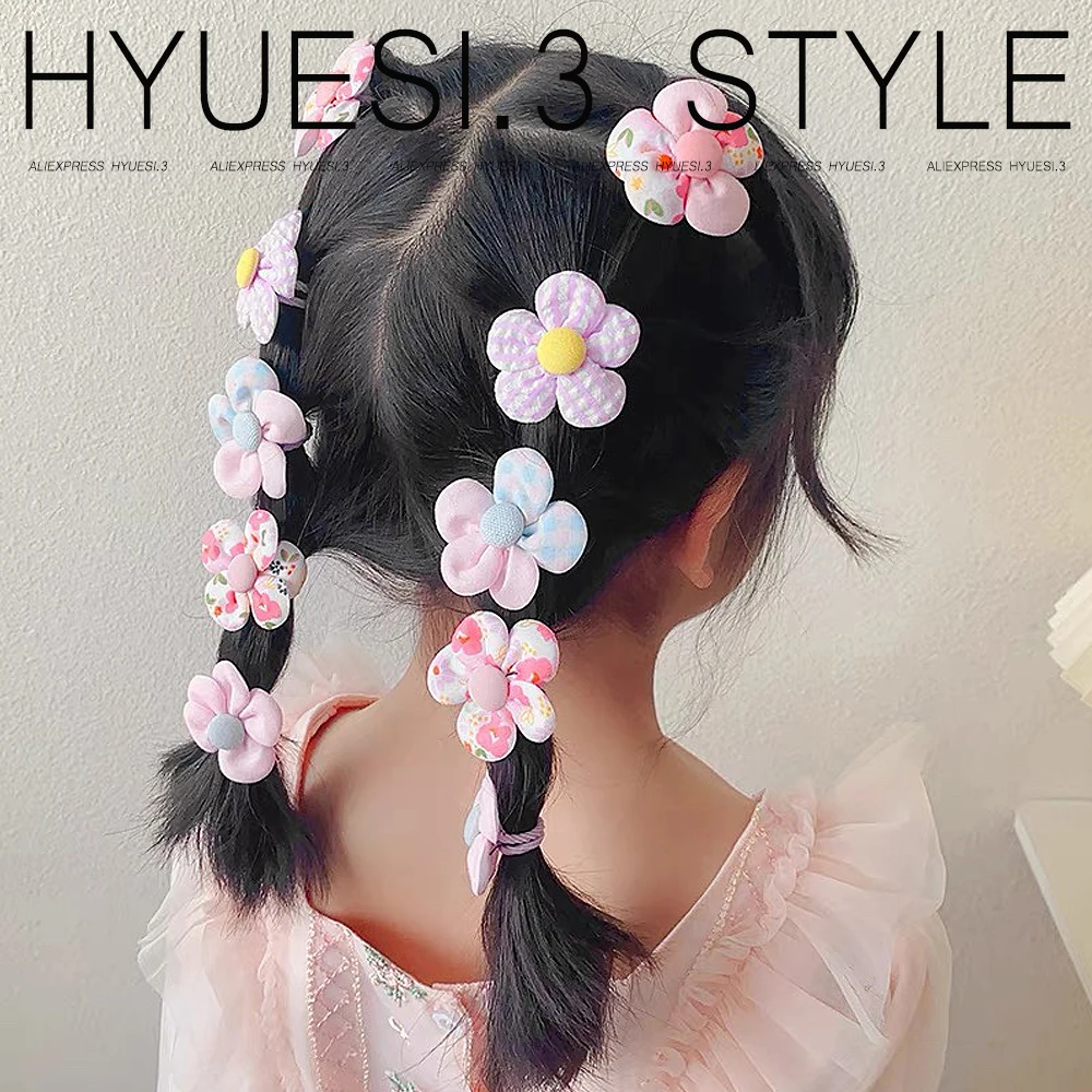 10pcs/Set Colorful Fabirc Flower Hair Ties Scrunchies Baby Girls Elastics Ponytail Holders Rubber Band For Toddlers Kid Headwear thumbnail 2