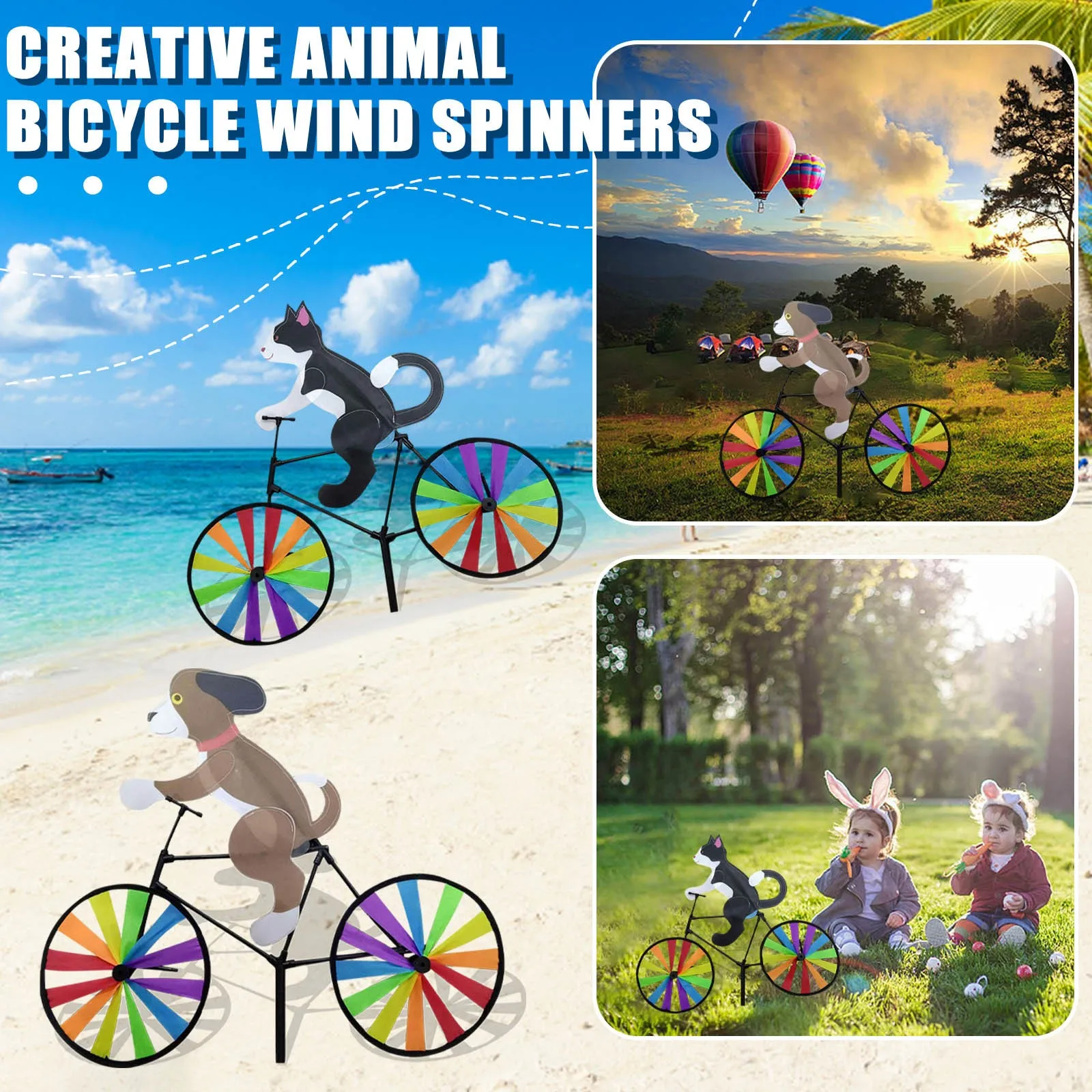 Animal Riding Bike Windmill Innovative Cartoon Cat Dog Wind Spinner Yard Art Decoration Garden Ornament Wind Portable 2024 thumbnail 5