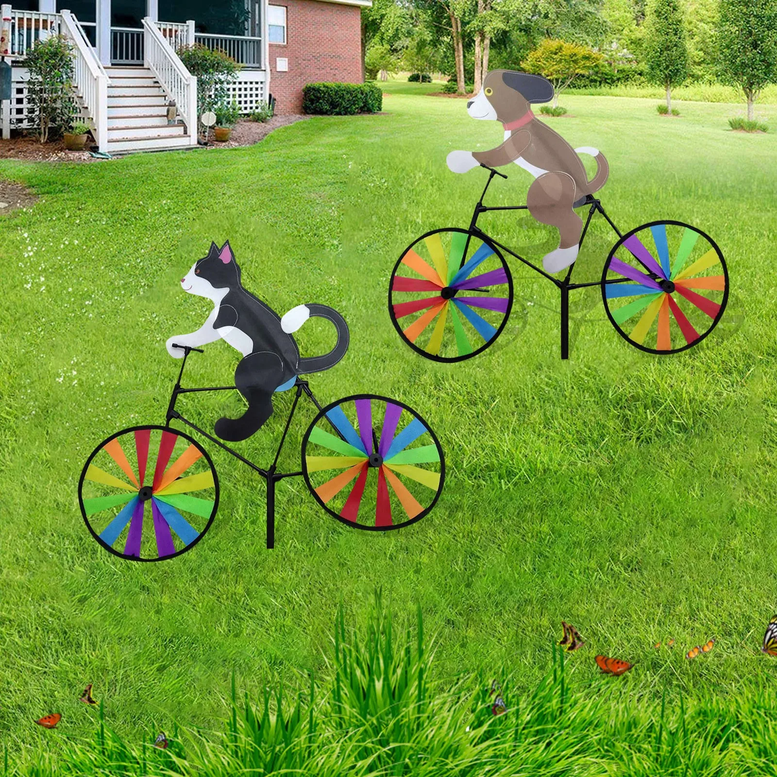 Animal Riding Bike Windmill Innovative Cartoon Cat Dog Wind Spinner Yard Art Decoration Garden Ornament Wind Portable 2024 thumbnail 6