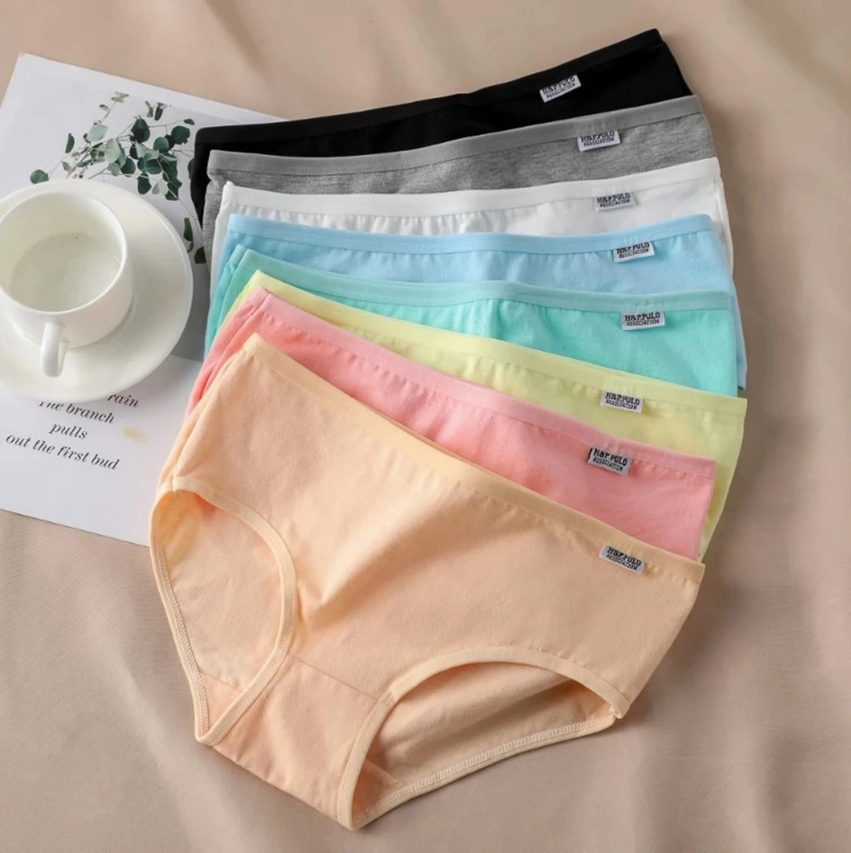 7Pcs/Set Candy Color Underwear Womens Comfortable High-quality Cotton Panties Mid-waist Breathable Underpanties Plus Size Briefs thumbnail 5