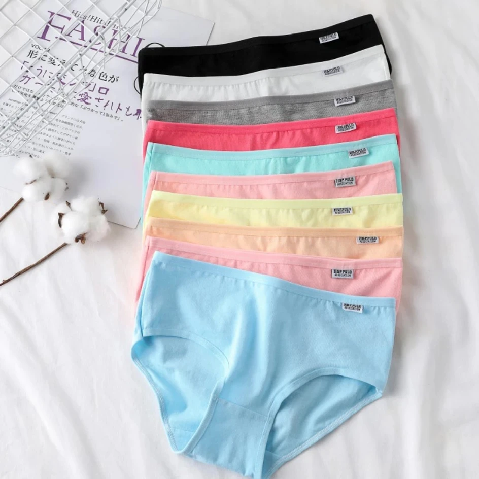 7Pcs/Set Candy Color Underwear Womens Comfortable High-quality Cotton Panties Mid-waist Breathable Underpanties Plus Size Briefs thumbnail 2