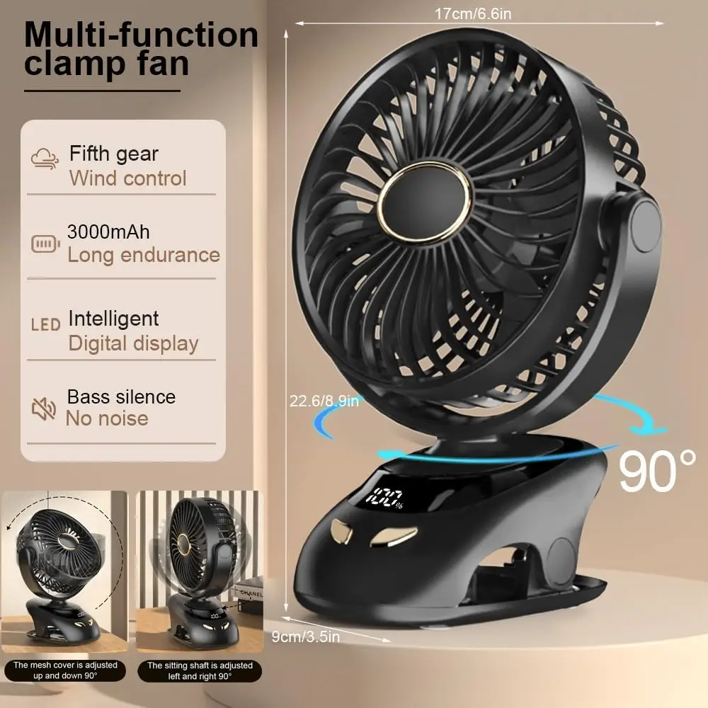 Small Desk Clip On Fan, Portable Personal USB Clip Fan For Home Office Travel Bed Stroller Camping Outdoor Golf Cart Fan thumbnail 2