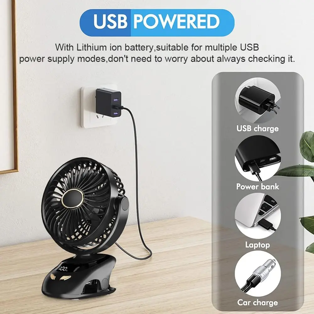 Small Desk Clip On Fan, Portable Personal USB Clip Fan For Home Office Travel Bed Stroller Camping Outdoor Golf Cart Fan thumbnail 5