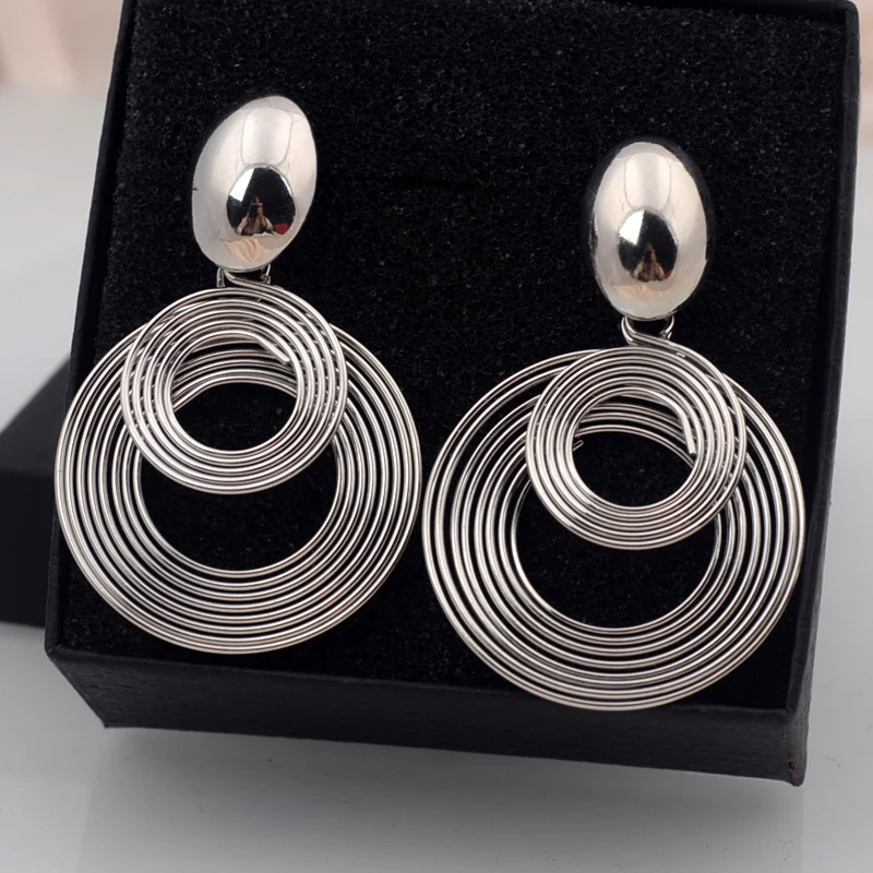 Trendy Big Round Statement Earrings for Women Golden Silver Color Metal Geometry Dangle Drop Earrings European Simple Jewelry thumbnail 3