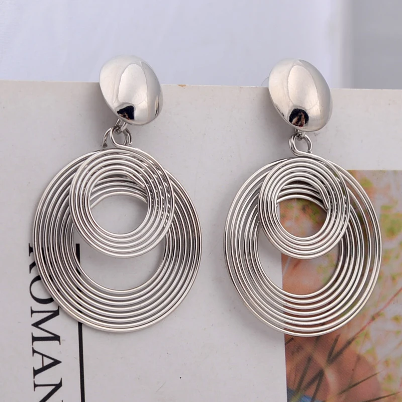 Trendy Big Round Statement Earrings for Women Golden Silver Color Metal Geometry Dangle Drop Earrings European Simple Jewelry thumbnail 6