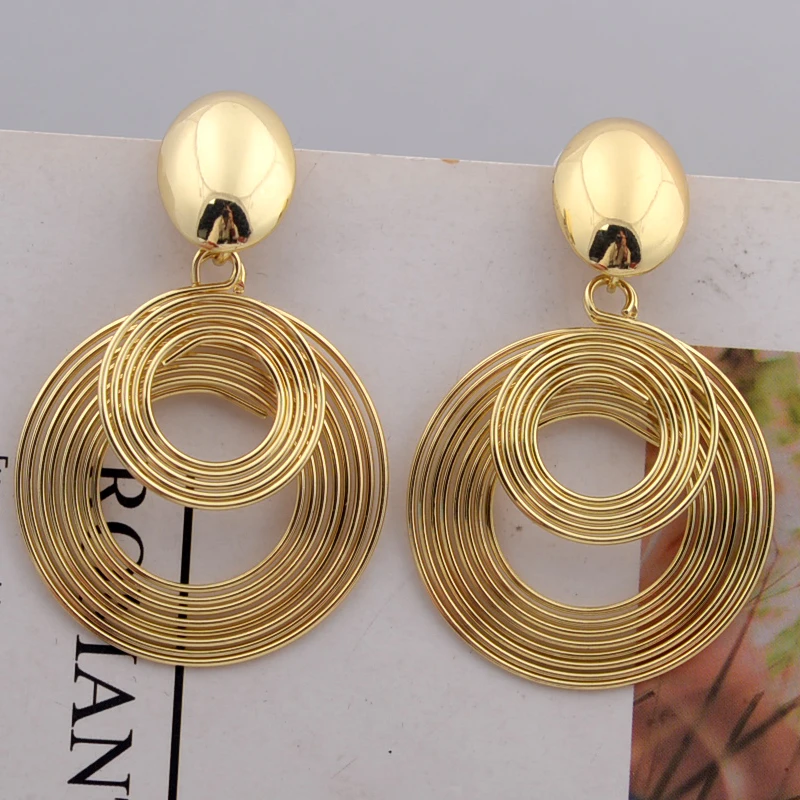 Trendy Big Round Statement Earrings for Women Golden Silver Color Metal Geometry Dangle Drop Earrings European Simple Jewelry thumbnail 5