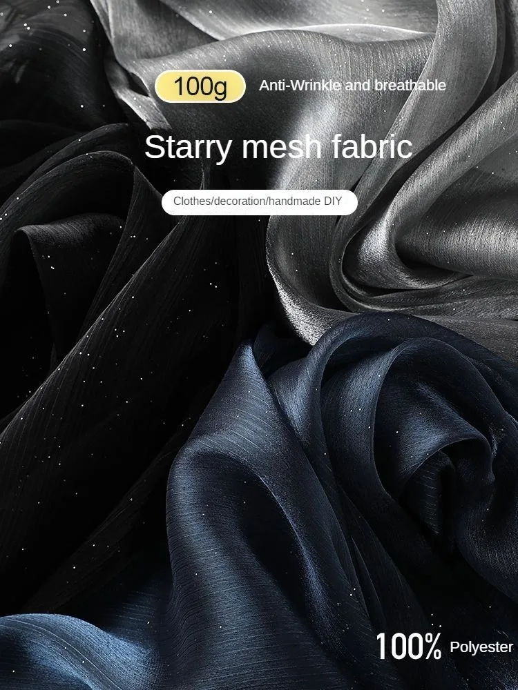 Starry Organza Fabric By The Meter for Dresses Gauze Skirt Wedding Decoration Diy Sewing Mesh Cloth Thin Anti-wrinkle Black Red thumbnail 2