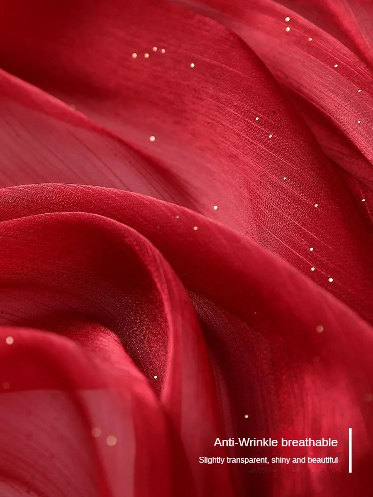 Starry Organza Fabric By The Meter for Dresses Gauze Skirt Wedding Decoration Diy Sewing Mesh Cloth Thin Anti-wrinkle Black Red thumbnail 5