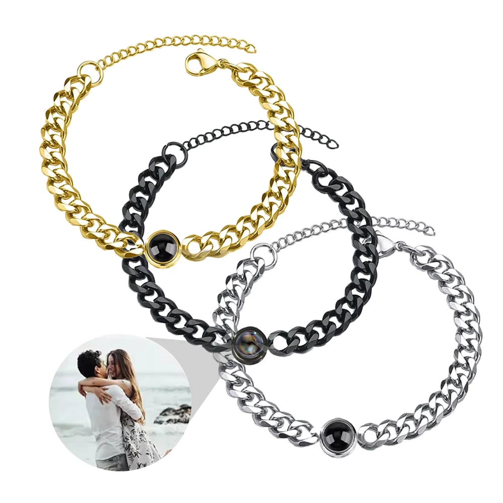 Custom Photo Bracelet with Photo Inside Stainless Steel Personalized Photo Projection Memory Bracelet Photo Customized Bracelet