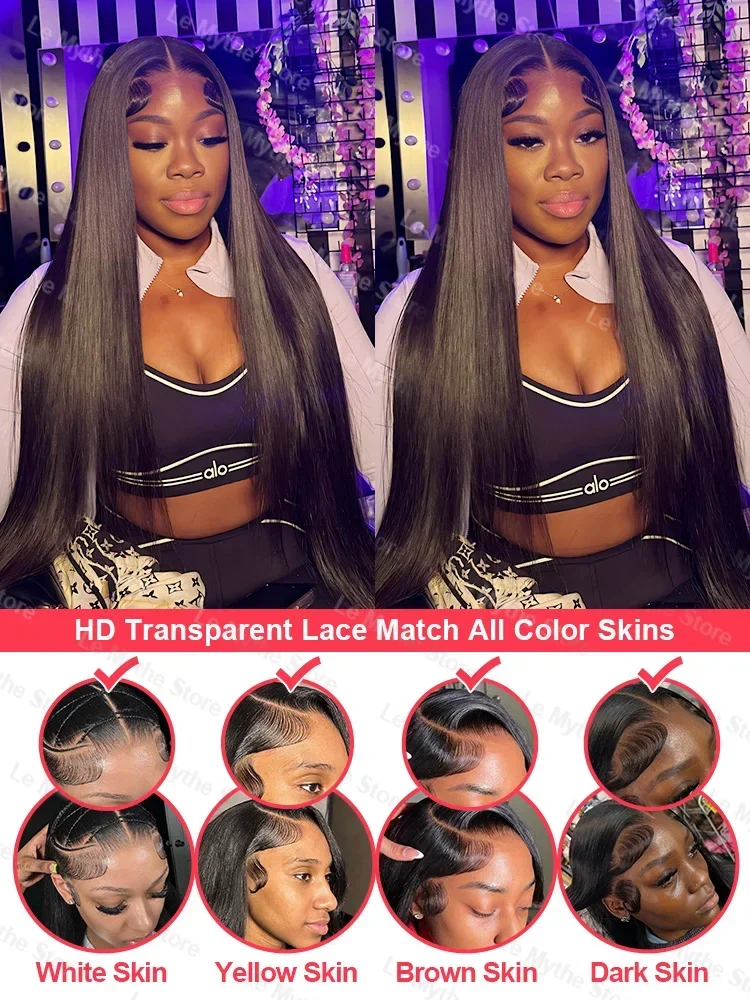 250 Density Human Hair Bone Straight 13x6 HD Lace Front Wig 5x5 Glueless 40 Inch 13x4 Lace Frontal Wigs Black Closure Brazilian thumbnail 4