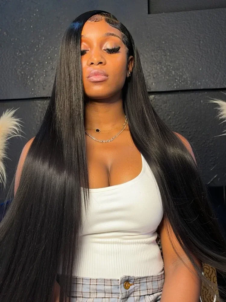 250 Density Human Hair Bone Straight 13x6 HD Lace Front Wig 5x5 Glueless 40 Inch 13x4 Lace Frontal Wigs Black Closure Brazilian thumbnail 3