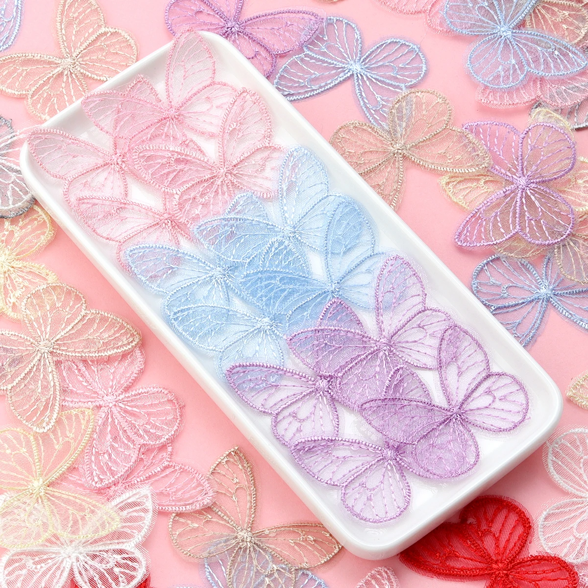 20Pcs/Lot 3.5*4.5cm Embroidery Fabric Butterfly Flowers Artificial Net Yarn Flower For DIY Craft Clothing Supplies Wedding Decor thumbnail 4