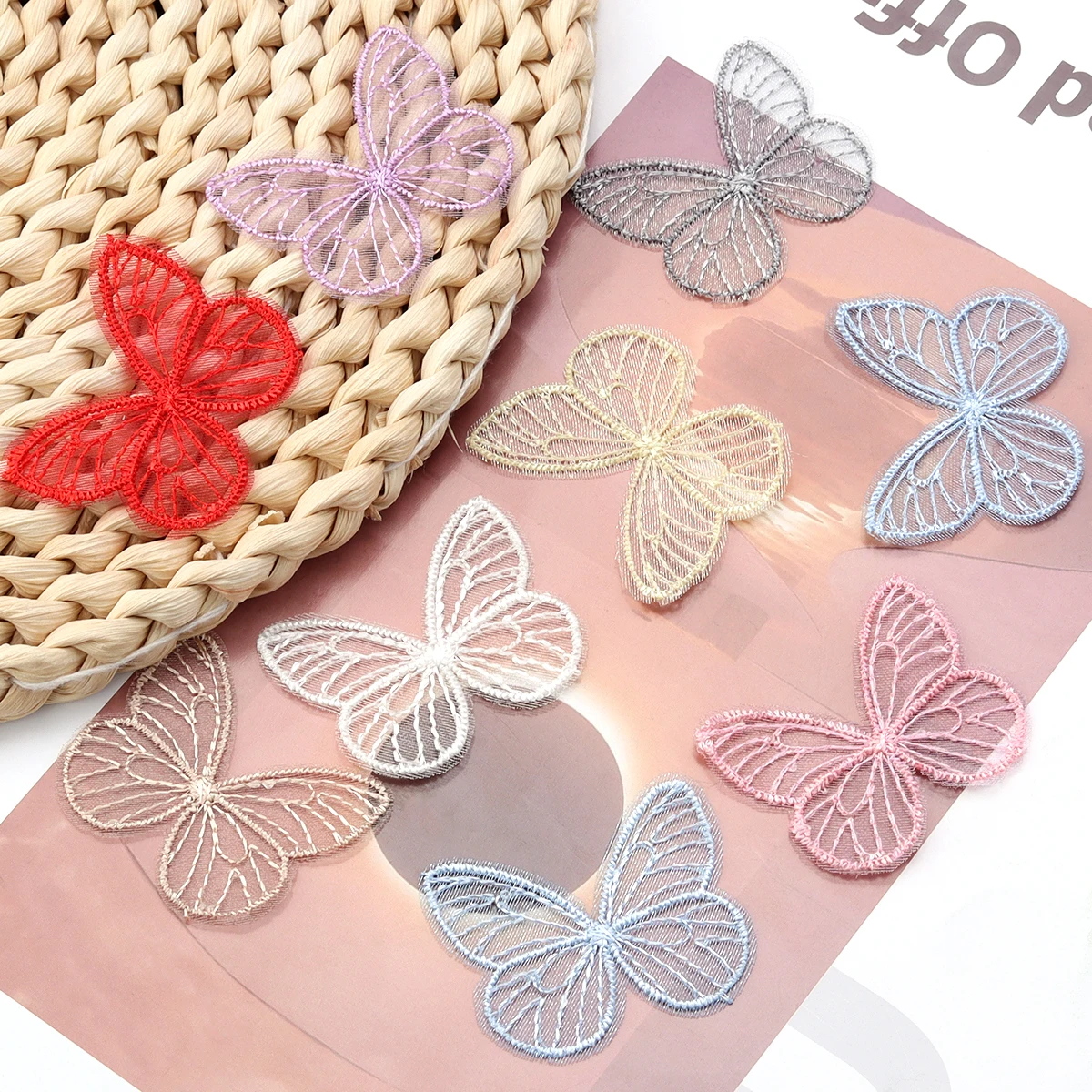 20Pcs/Lot 3.5*4.5cm Embroidery Fabric Butterfly Flowers Artificial Net Yarn Flower For DIY Craft Clothing Supplies Wedding Decor thumbnail 3