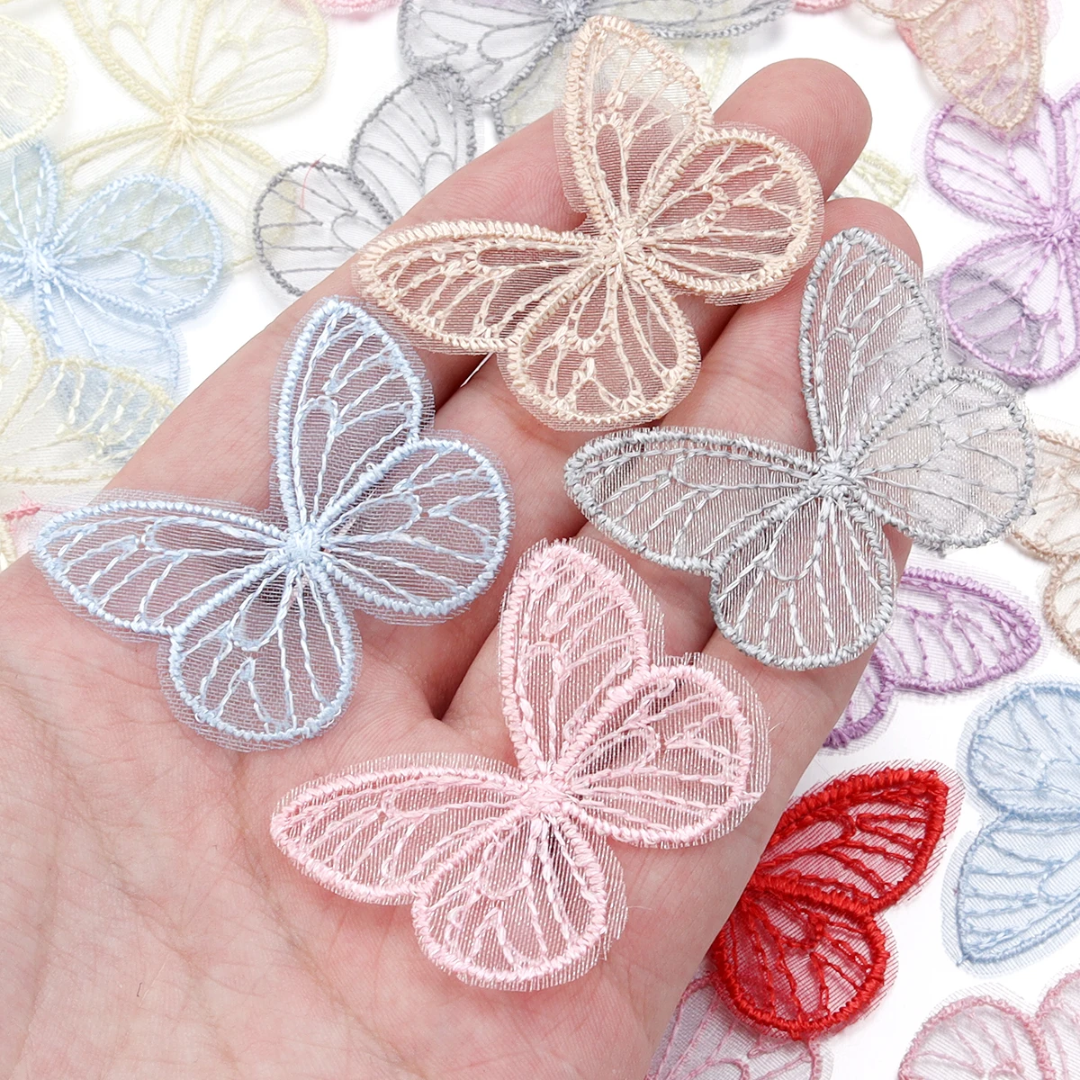 20Pcs/Lot 3.5*4.5cm Embroidery Fabric Butterfly Flowers Artificial Net Yarn Flower For DIY Craft Clothing Supplies Wedding Decor thumbnail 5
