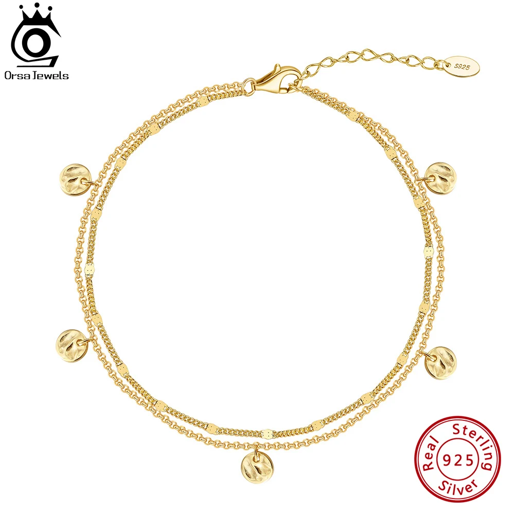 ORSA JEWELS Layered Cuban Chain Anklet with Coin Bead Silver 925 Women Summer Foot Chain Bracelet Ankle Straps Jewelry SA64 thumbnail 2