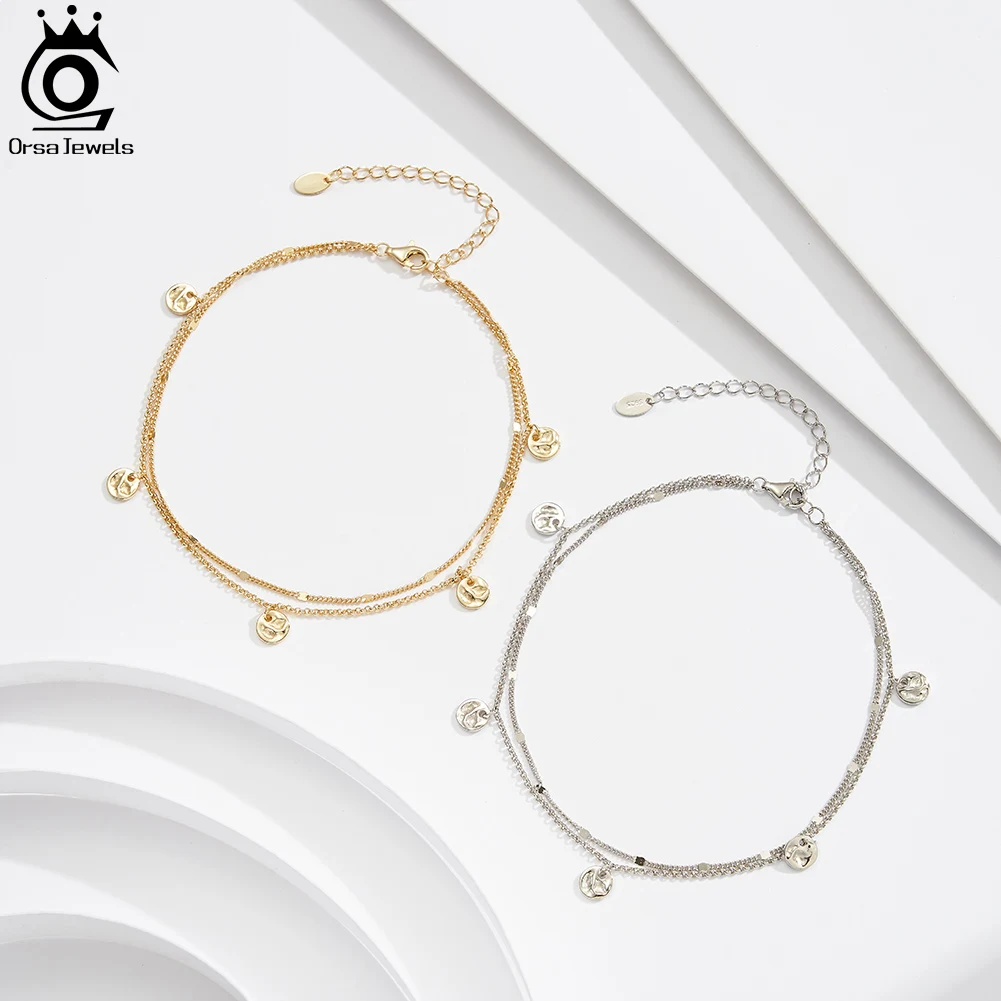 ORSA JEWELS Layered Cuban Chain Anklet with Coin Bead Silver 925 Women Summer Foot Chain Bracelet Ankle Straps Jewelry SA64 thumbnail 4