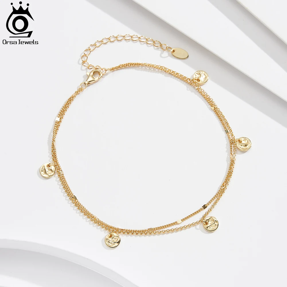 ORSA JEWELS Layered Cuban Chain Anklet with Coin Bead Silver 925 Women Summer Foot Chain Bracelet Ankle Straps Jewelry SA64 thumbnail 6