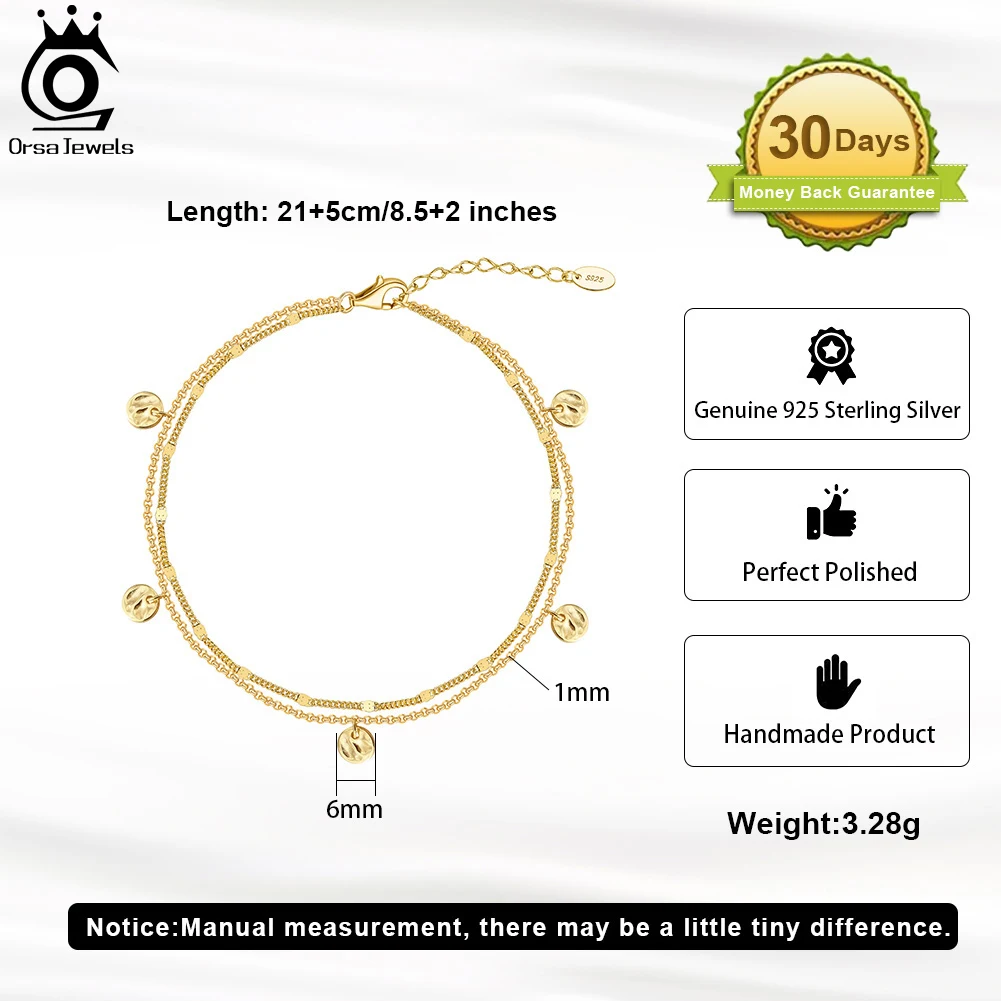 ORSA JEWELS Layered Cuban Chain Anklet with Coin Bead Silver 925 Women Summer Foot Chain Bracelet Ankle Straps Jewelry SA64 thumbnail 3