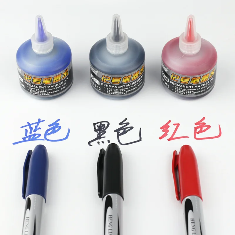 Waterproof Permanent Oily Marker Pen With ink Set Black/Red/Blue Art Marker 2.5mm Tip Crude Nib Student School&Office Stationery thumbnail 5