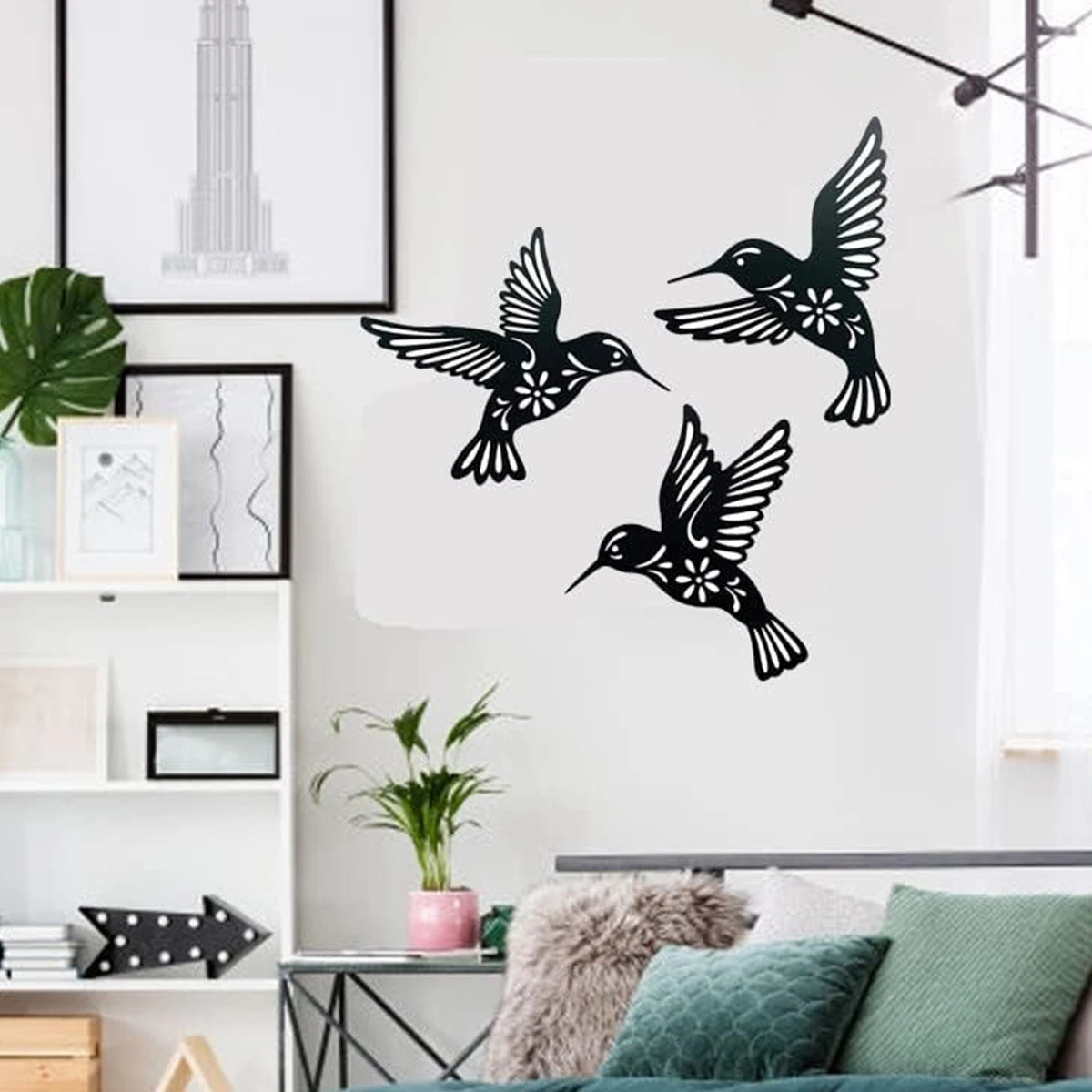 1pcMetal Hummingbird Cutout Wall Decoration Black Iron Bird Sculpture Wall Hanging Home Decoration thumbnail 4