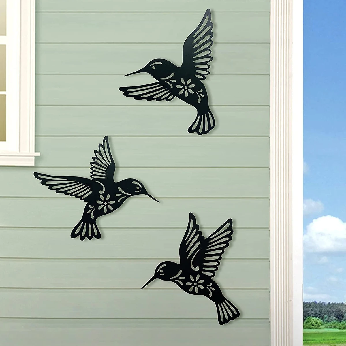 1pcMetal Hummingbird Cutout Wall Decoration Black Iron Bird Sculpture Wall Hanging Home Decoration thumbnail 5
