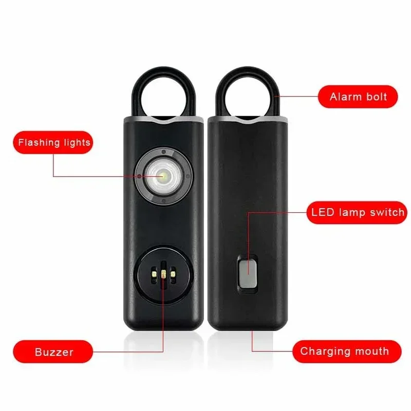Self Defense LED Flashlight USB Rechargeable Keychain Light with Safety Alarm Protective Supplies Women Outdoor Emergency Tool thumbnail 3