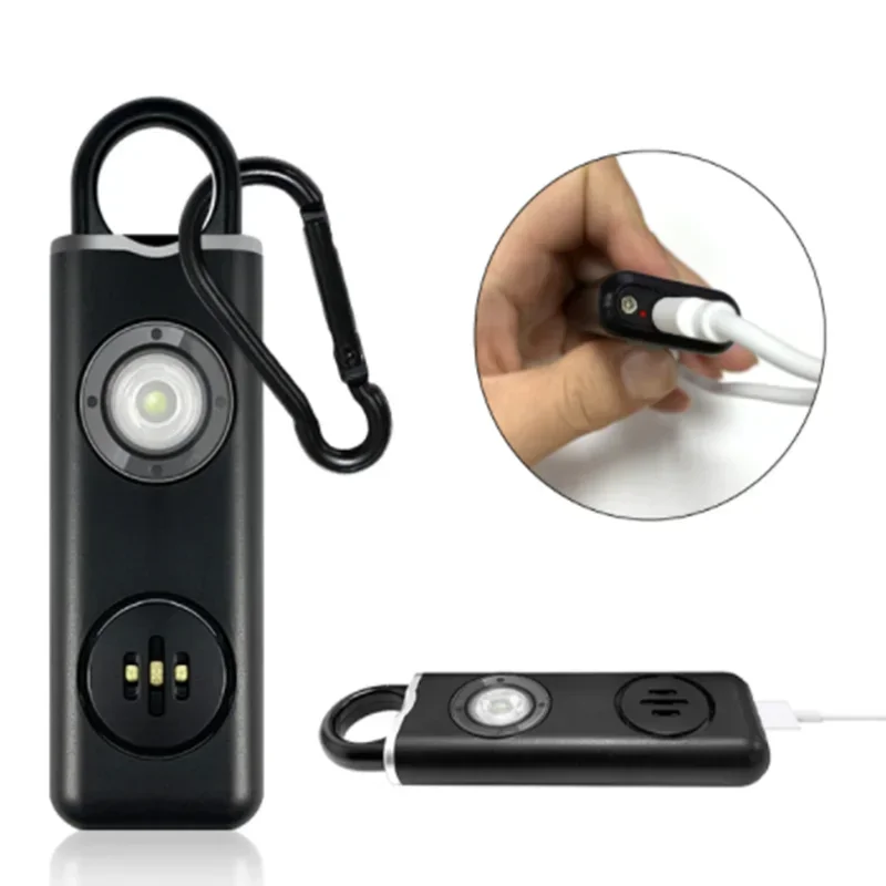 Self Defense LED Flashlight USB Rechargeable Keychain Light with Safety Alarm Protective Supplies Women Outdoor Emergency Tool thumbnail 2