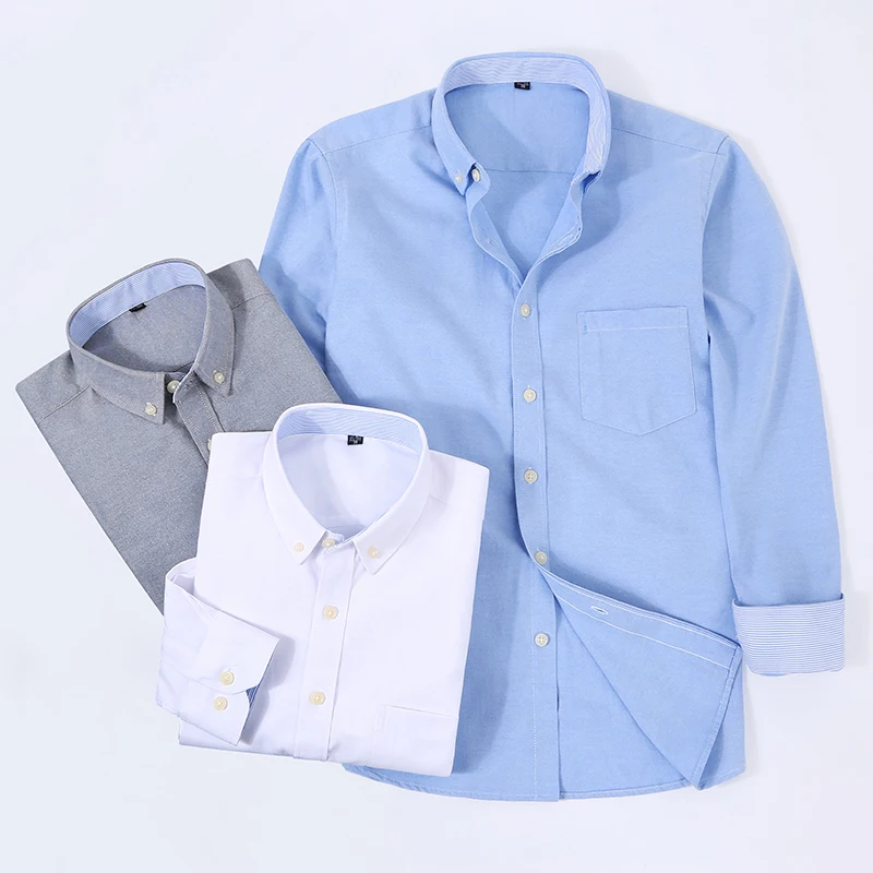 Men's long sleeve shirt Oxford woven casual non-ironing spring summer autumn slim top comfortable trend fashion with white shirt thumbnail 5