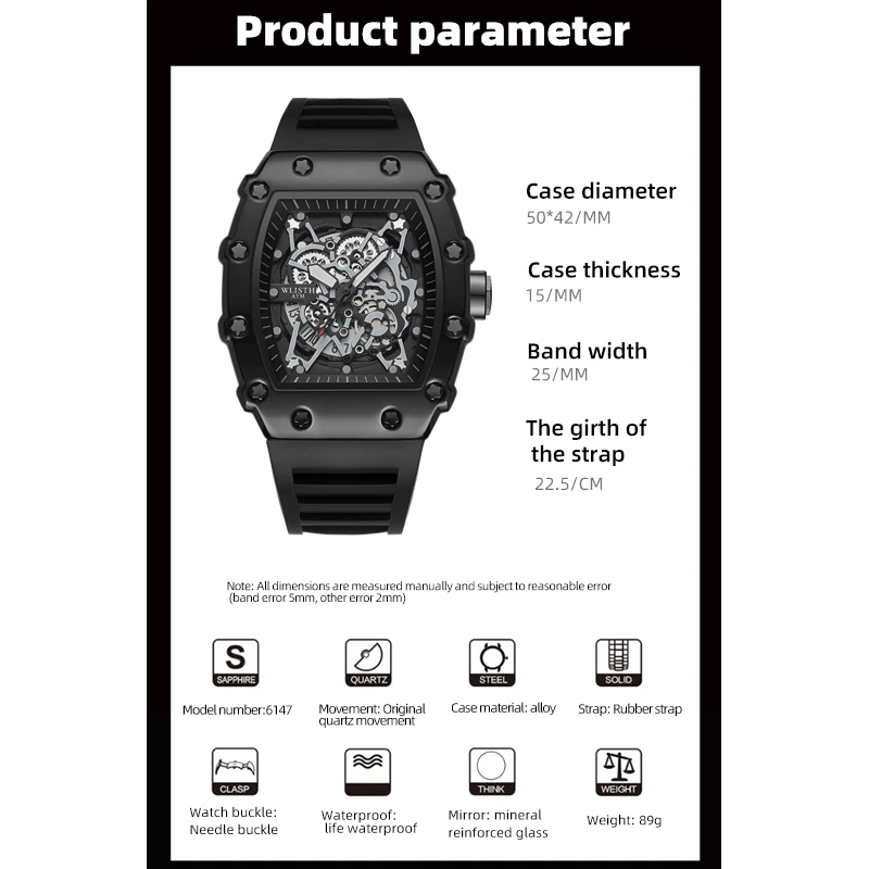 Foreign Trade Watch Large Dial For Men Quartz Waterproof Sport Square Luminous Watch For Men thumbnail 6