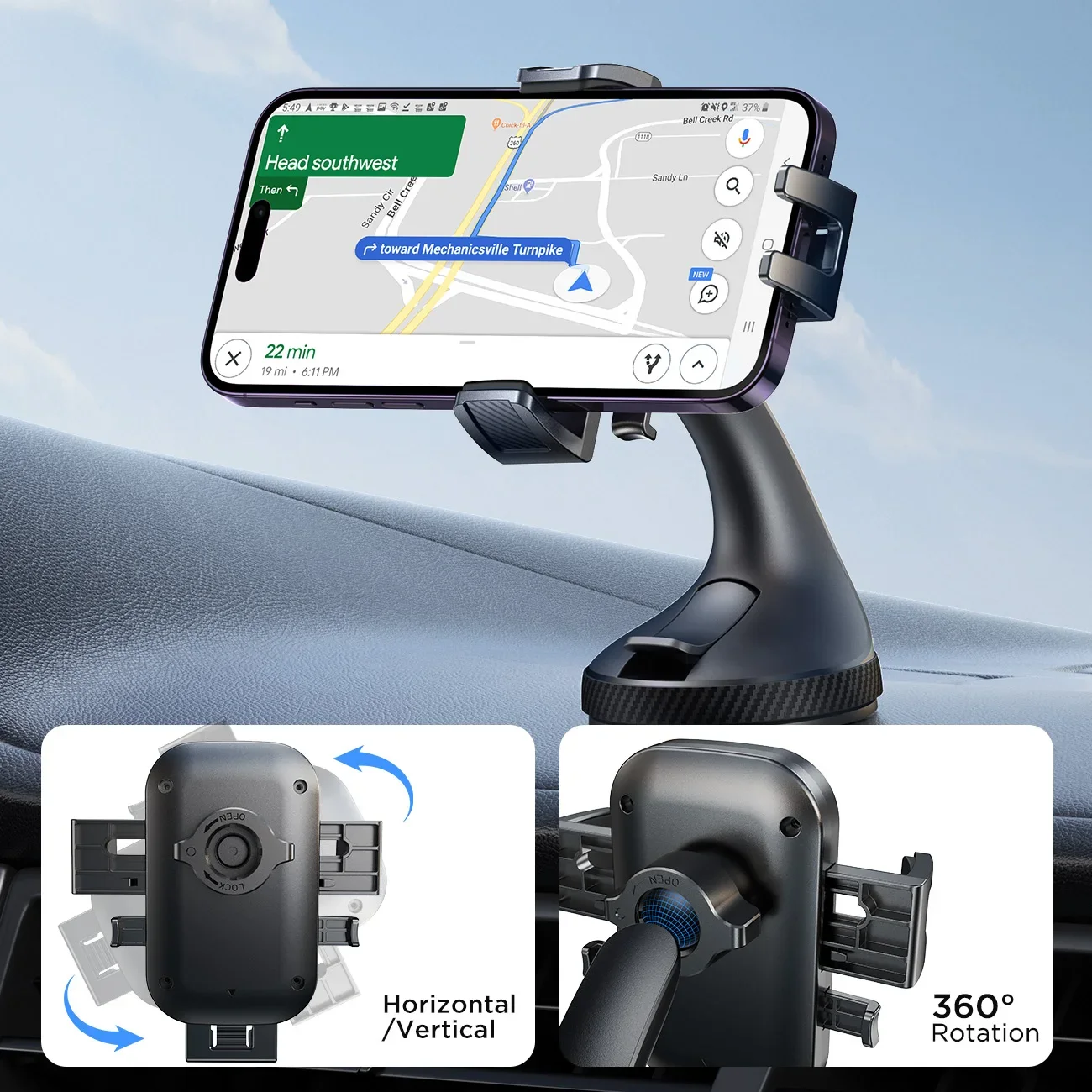 Joyroom Car Phone Holder Mount Car Strong Suction Hands-Free Universal Cell Phone Stand For Dashboard/Windshield 360° Rotation thumbnail 2