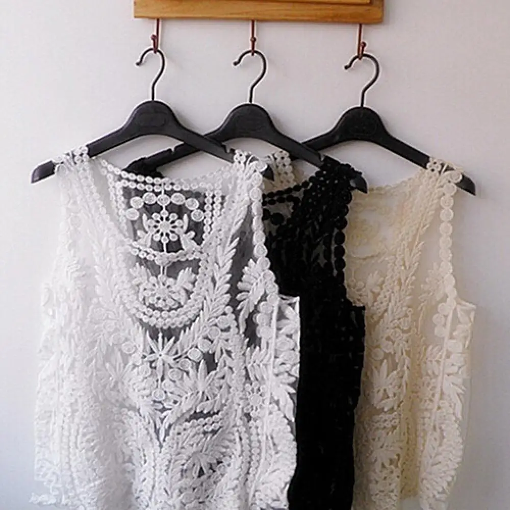 Women's Sleeveless Lace Tank Top Sexy Embroidery Hollow-out Floral Crochet Shirt Crochet T-Shirts For Women Lace Tee Shirt thumbnail 2