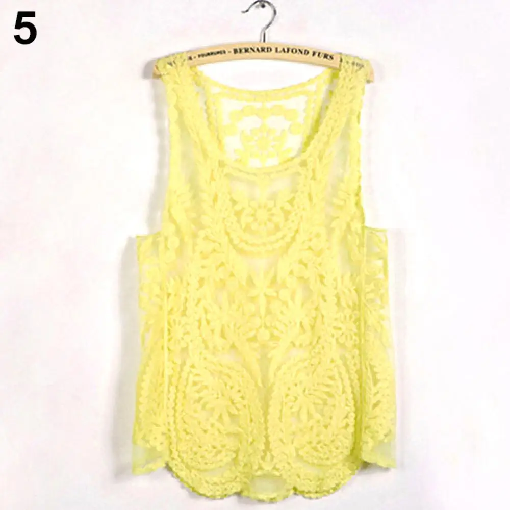 Women's Sleeveless Lace Tank Top Sexy Embroidery Hollow-out Floral Crochet Shirt Crochet T-Shirts For Women Lace Tee Shirt thumbnail 6