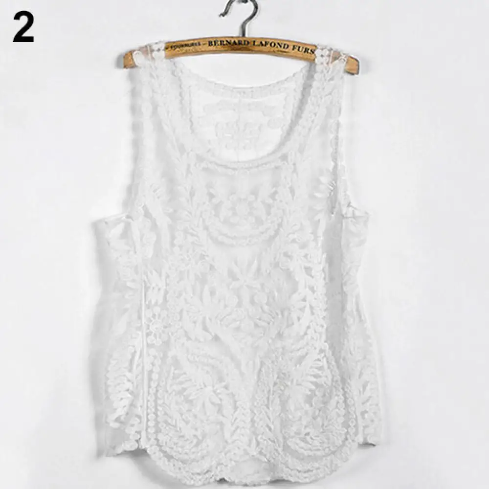 Women's Sleeveless Lace Tank Top Sexy Embroidery Hollow-out Floral Crochet Shirt Crochet T-Shirts For Women Lace Tee Shirt thumbnail 5