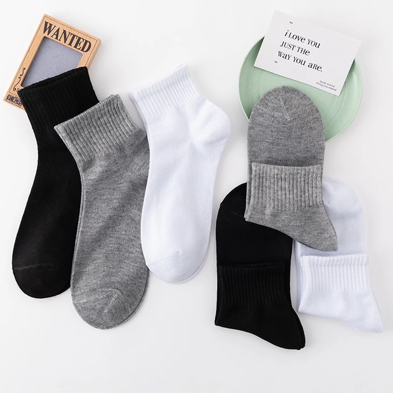 5 Pairs/Lot Black White Men's Socks Business Solid Color Casual Simple Versatile Breathable Cotton Sports Mesh Short Socks thumbnail 2