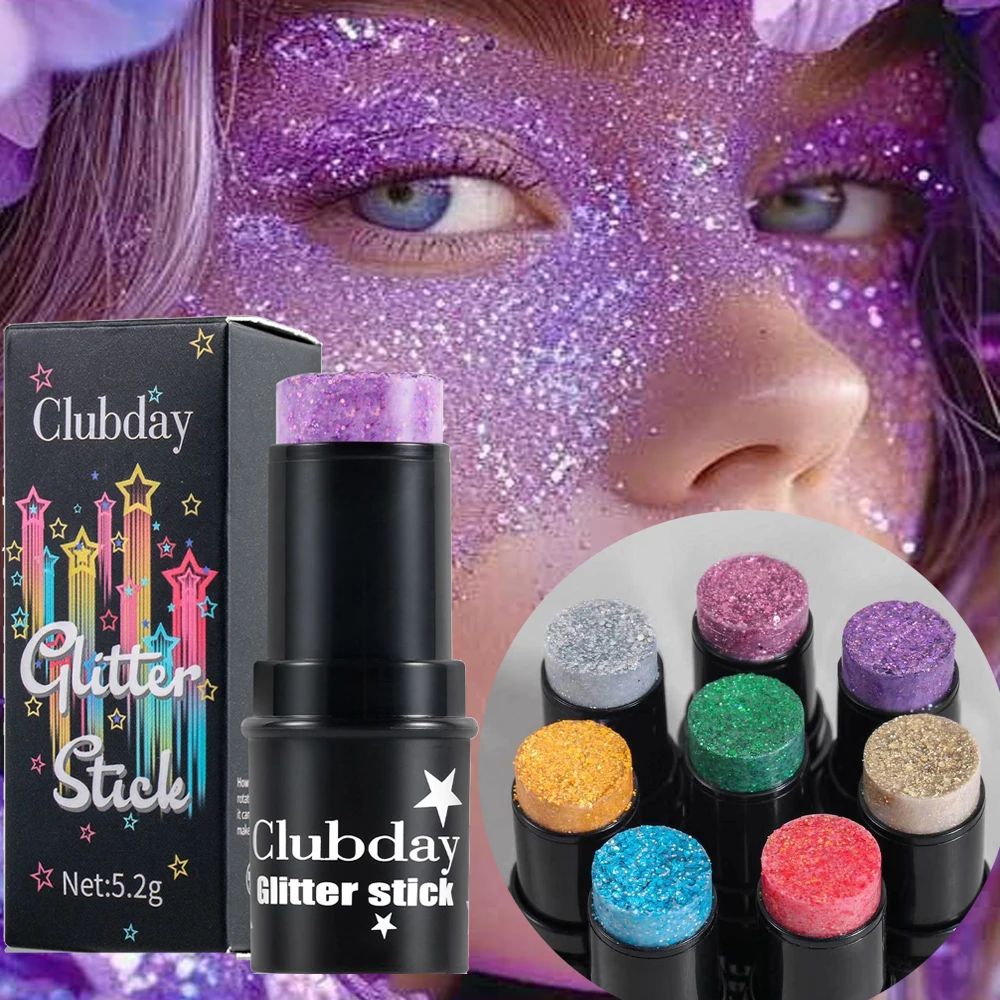 Purple Glitter Sequin Stick Multifunctional Face Lip Hair Body Sequins Eyeshadow Gel Music Festival Stage Makeup Decoration Tool
