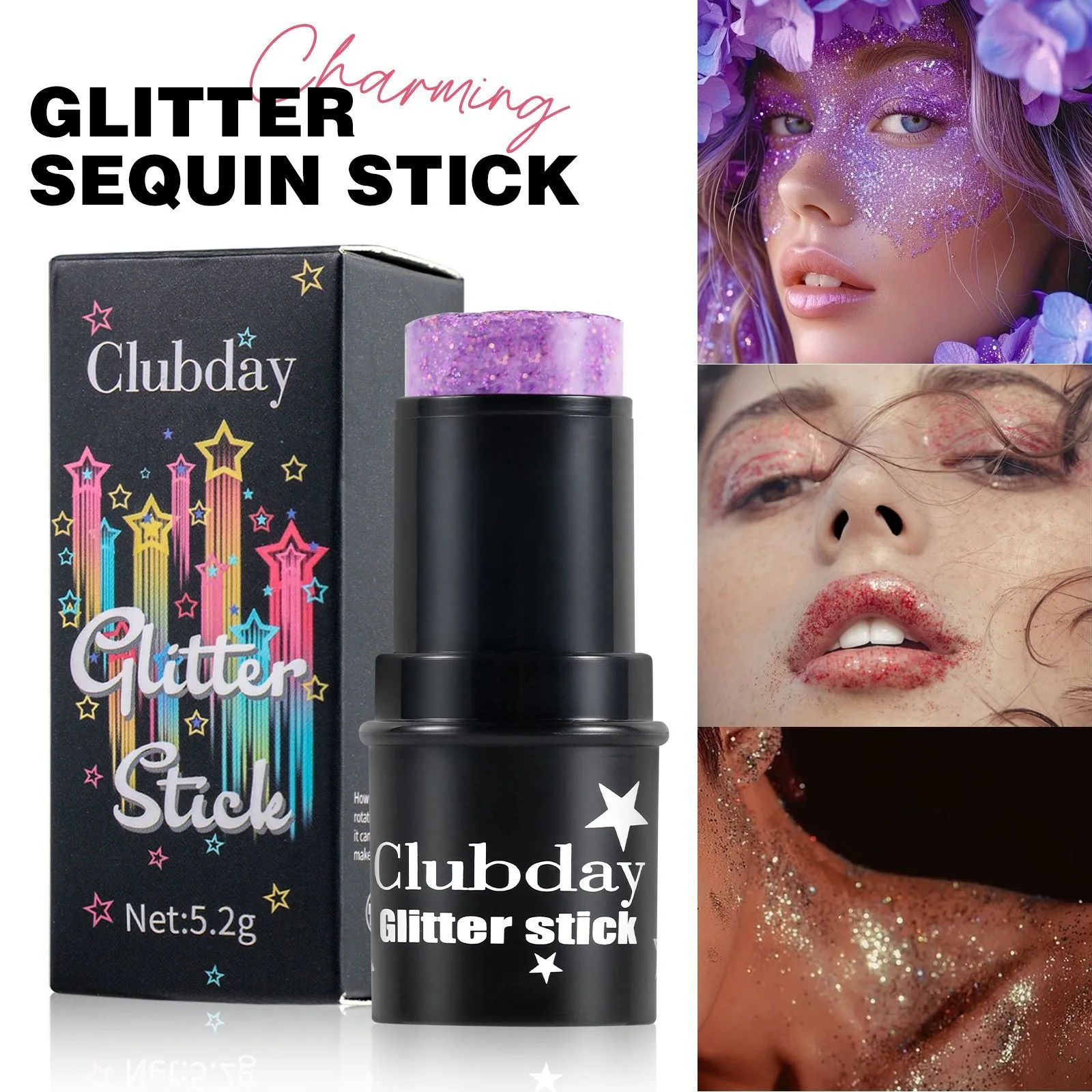 Purple Glitter Sequin Stick Multifunctional Face Lip Hair Body Sequins Eyeshadow Gel Music Festival Stage Makeup Decoration Tool thumbnail 4
