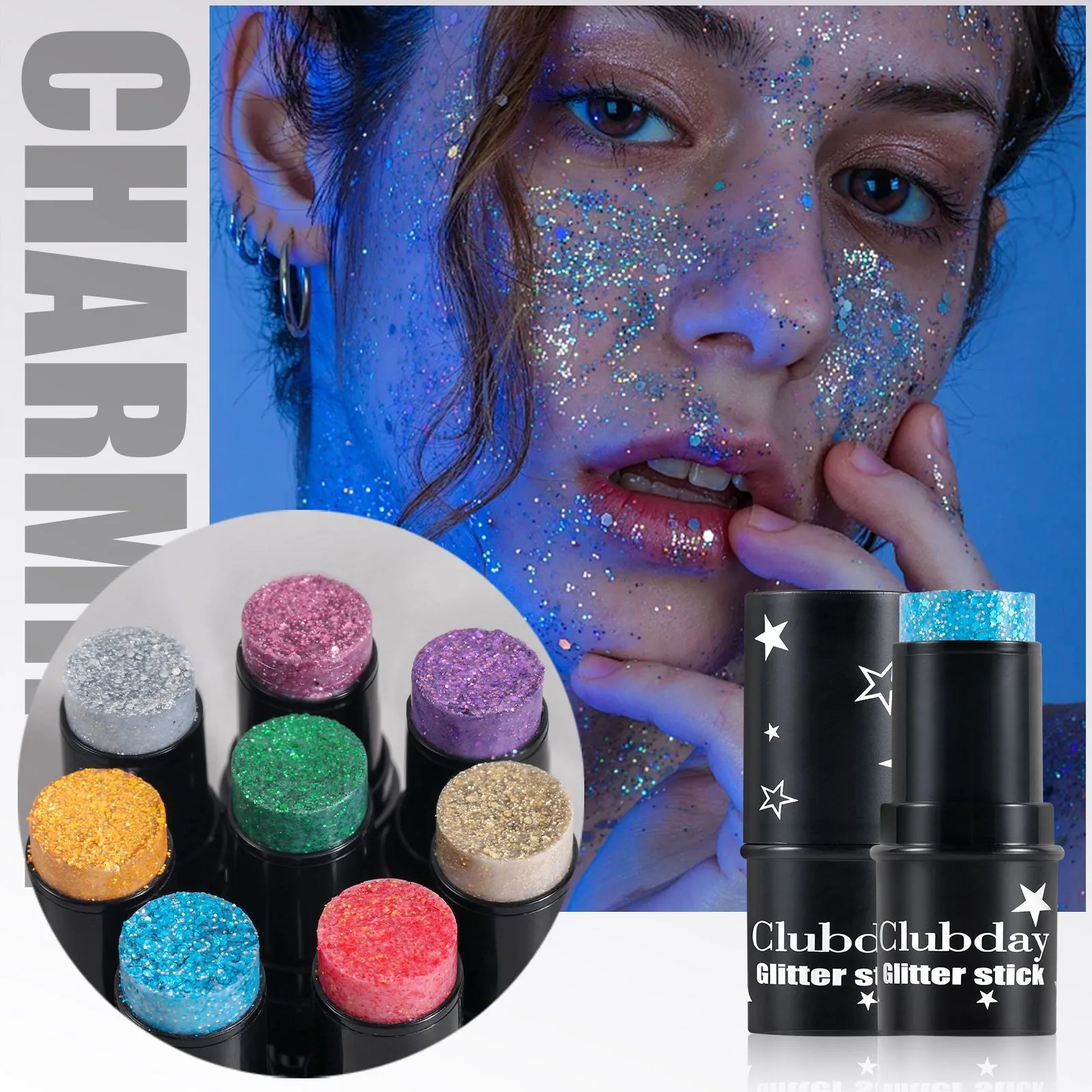 Purple Glitter Sequin Stick Multifunctional Face Lip Hair Body Sequins Eyeshadow Gel Music Festival Stage Makeup Decoration Tool thumbnail 5