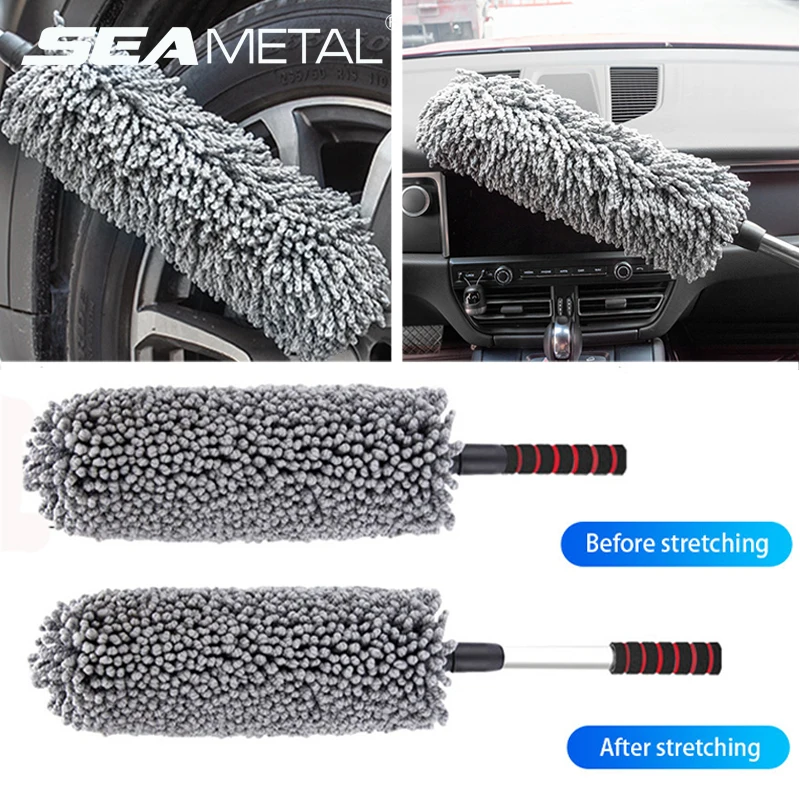 SEAMETAL Retractable Car Duster Stainless Steel Long Handle Dusting Brush Microfiber Dust Remover Car Household Cleaning Tools thumbnail 2