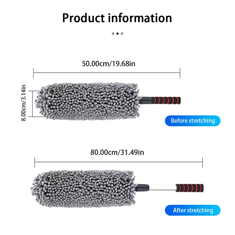 SEAMETAL Retractable Car Duster Stainless Steel Long Handle Dusting Brush Microfiber Dust Remover Car Household Cleaning Tools thumbnail 3